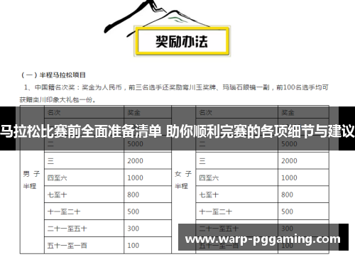 马拉松比赛前全面准备清单 助你顺利完赛的各项细节与建议