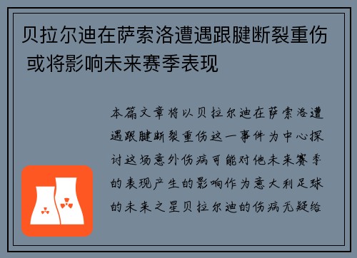 贝拉尔迪在萨索洛遭遇跟腱断裂重伤 或将影响未来赛季表现