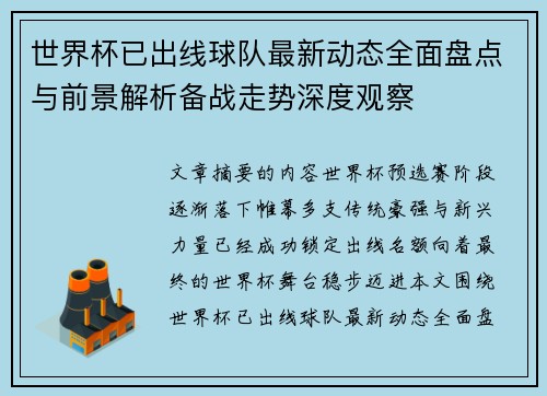 世界杯已出线球队最新动态全面盘点与前景解析备战走势深度观察